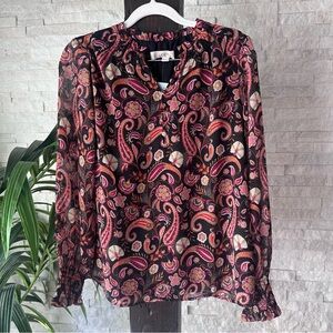 LOFT Dark Paisley Floral Boho Blouse Size Petite XS New with Tags